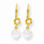 14k Yellow Gold Flower CZ/Freshwater Cultured Pearl Leverback Earrings