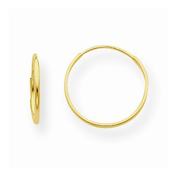 14k Yellow Gold 1mm Hoop Earrings