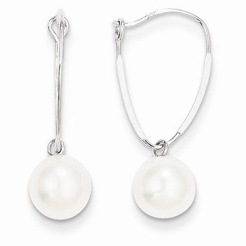 14k White Gold 7mm Freshwater CulturedPearl Dangle Earrings