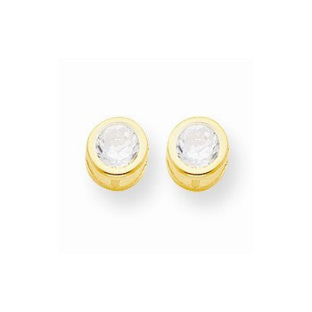 14k Yellow Gold 5mm CZ Bezel Post Earring, Jewelry Earrings