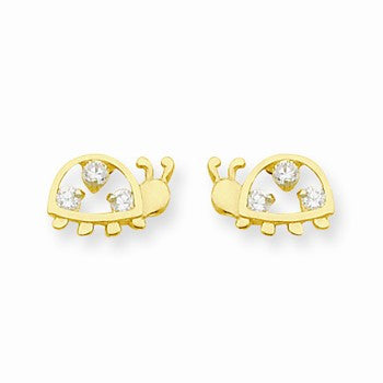 14k Yellow Gold Open Ladybug w/CZ Spots Post Earrings