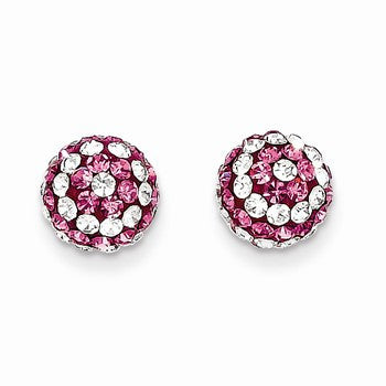 14k Yellow Gold 8mm Pink/Clear Crystal Post Earrings