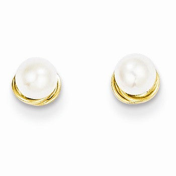 14k Yellow Gold 3mm Freshwater Cultured Pearl Love Knot Post Earrings