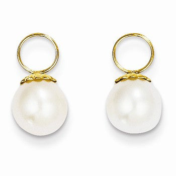 14k Yellow Gold Freshwater Cultured Pearl Hoop Enhancers, Jewelry Earrings