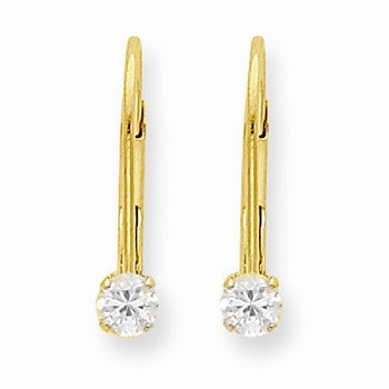 14k Yellow Gold 3mm Genuine White Zircon (Apr) Leverback Earrings