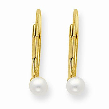 14k Yellow Gold 3mm Genuine Freshwater Culturedpearl (Jun) Leverback Earrings