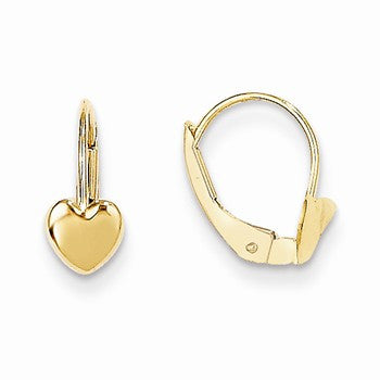 14k Yellow Gold Heart Leverback Earrings