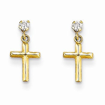 14k Yellow Gold Cross w/CZ Post Earrings