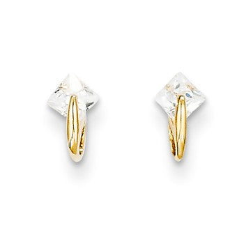 14k Yellow Gold CZ 3mm Square Post Earrings