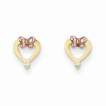 14k Yellow & Rose Gold CZ Heart Post Earrings