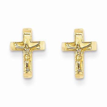 14k Yellow Gold Crucifix Post Earrings