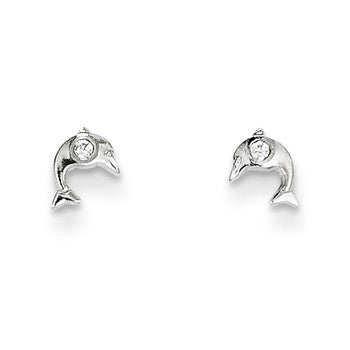 14k White Gold CZ Dolphin Post Earrings