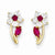 14k Yellow Gold Clear Red CZ Flower Post Earrings