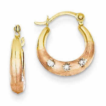 14k Tri-color Flower Hoop Earrings