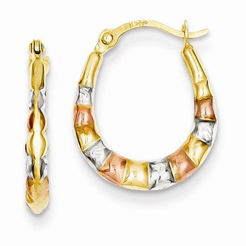 14k Tri-color Hollow Scalloped Hoop Earrings