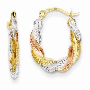 14k Tri-color Hollow Scalloped Hoop Earrings