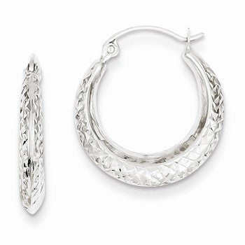 14k White Gold Textured Hollow Hoop Earrings