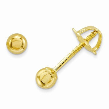 14k Yellow Gold Polished 3mm Ball Screwback Earrings