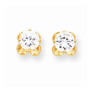 14k Yellow Gold 6.5mm CZ Post Earrings