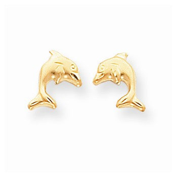 14k Yellow Gold Satin Dolphin Earrings