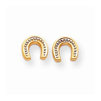 14k Yellow Gold Polished Rhodium Horseshoe Post Earrings