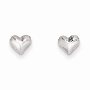 14k White Gold Small Puffed Heart Earrings