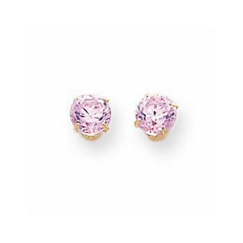 14k Yellow Gold 5mm Pink CZ Post Earrings