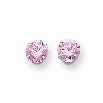 14k White Gold 6.5mm Pink CZ Post Earrings