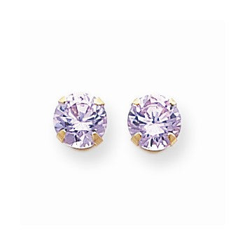 14k Yellow Gold 6.5mm Lavender CZ Post Earrings