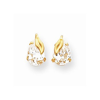 14k Yellow Gold 8x5 Pear CZ with Leaf Post Earrings