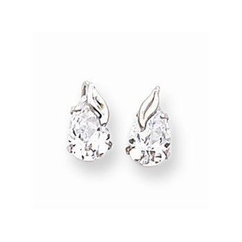 14k White Gold 8x5 Pear CZ with Leaf Post Earrings