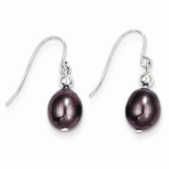 14k White Gold Black Cultured Pearl Drop Earrings