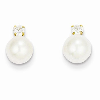 14k Yellow Gold Cultured Pearl with CZ Earrings