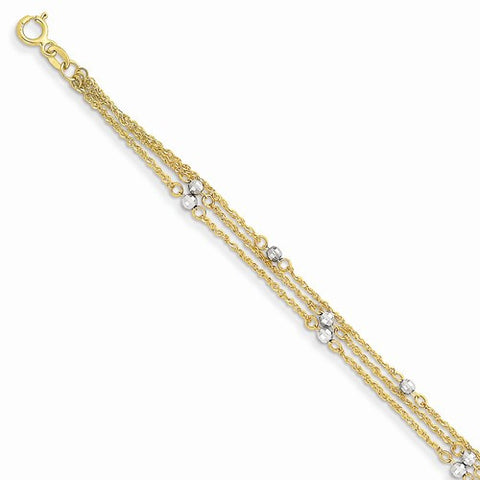 14K White and Yellow Gold Triple Strand Bracelet