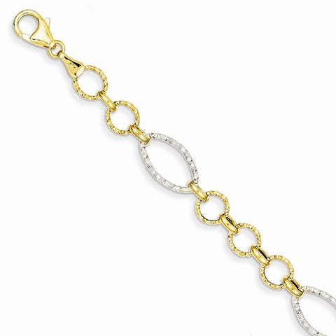 14K White and Yellow Gold Round & Oval Link Bracelet