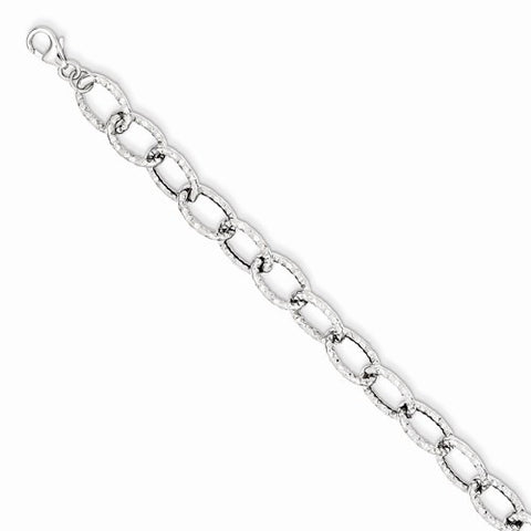 14K White Gold Diamond-Cut Oval Link Bracelet