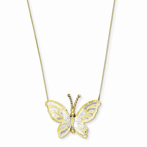 14K Yellow Gold & Rhodium Yellow & Rhodium Butterfly Necklace