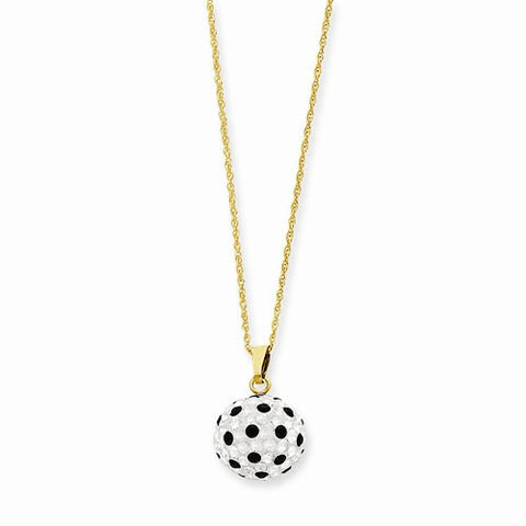 14K Yellow Gold Black & White Swarovski Crystals Round Pendant On Necklace