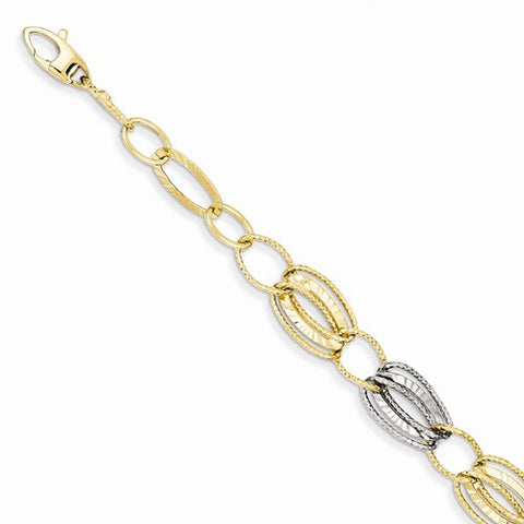 14K White and Yellow Gold Textured Hollow Bracelet