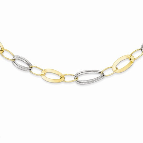 14K Two-Tone Polished and Textured Hollow Necklace