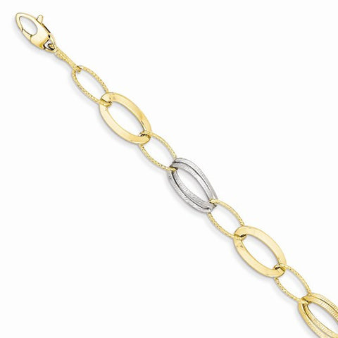 14K White and Yellow Gold Polished and Textured Hollow Bracelet