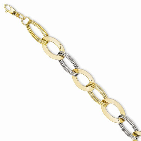 14K White and Yellow Gold Polished and Textured Hollow Bracelet