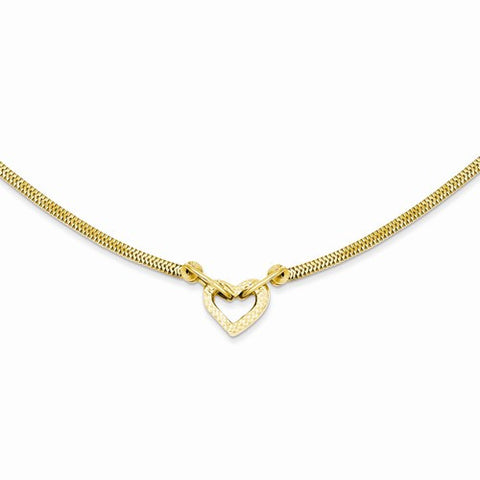 14K Yellow Gold Gold Fancy Franco Diamond-Cut Puff Heart Ext Necklace