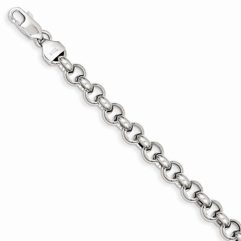 14K White Gold Polished Fancy Rolo Link Bracelet