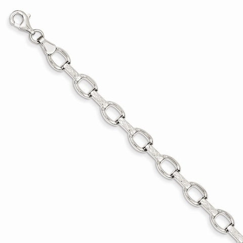 14K White Gold Diamond-Cut Sat Polished Fancy Bracelet