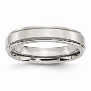 Stainless Steel Ridged-Edge 5mm Polished Wedding Band