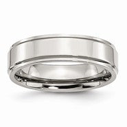 Stainless Steel Ridged Edge 6mm Polished Wedding Band