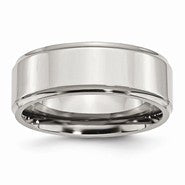 Stainless Steel Ridged Edge 8mm Polished Wedding Band