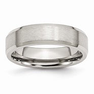 Stainless Steel Flat Beveled Edge 6mm Brushed and Polished Wedding Band