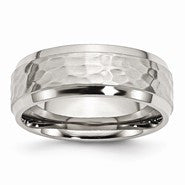 Stainless Steel Beveled Edge 8mm Hammered and Polished Wedding Band